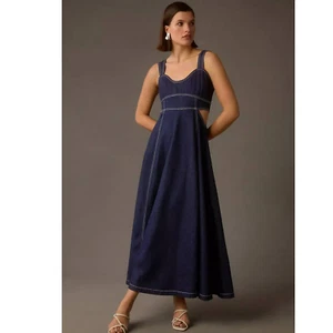 New Anthropologie Aureta Studio Corset Denim Cutout Dress $198 Medium 8/10 Blue - Picture 1 of 5