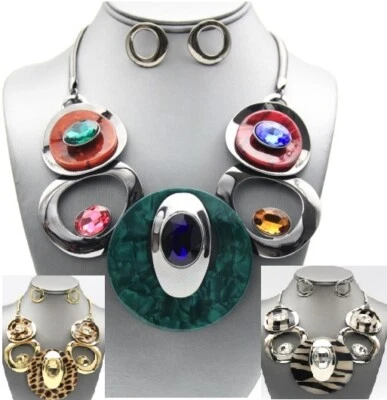 Declaración Babero Círculo Aro Lucita Colgante Disco Cristal Cadena Collar Cristal SOL Foto 1 de 4