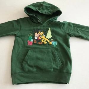Disney Store Boy Holiday Christmas Sweatshirt Mickey Mouse & Pluto Green Hoodie - Picture 1 of 4