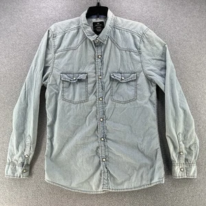 Cotton On Mens Snap Button Shirt Medium M Western Look Long Sleeve Camisa Blue - Picture 1 of 9
