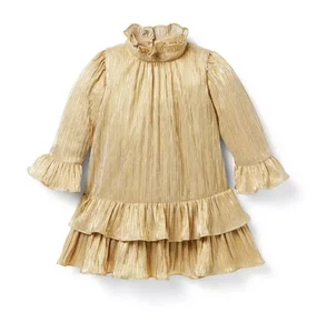 Janie and Jack The Twinkle And Shine Gold Plisse Dress Size 7 Girls - Picture 1 of 8
