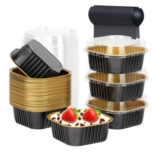 10oz Mini Cake Pans With Lids 40 Pack, Aluminum Foil Square Cupcake Liners Br... - Picture 1 of 7
