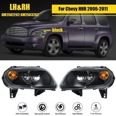 Faros halógenos lado derecho+izquierdo para Chevy HHR 2006-2011 carcasa negra transparente Foto 1 de 4