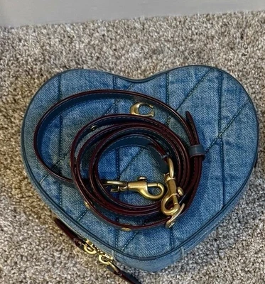 Coach Quilted Denim Heart Crossbody Bag Brass, Indigo Blue - Image 1 of 3