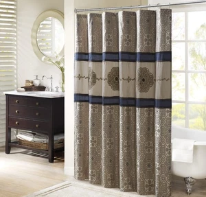 Madison Park Donovan Shower Curtain, Embroidered Jacquard Weave Design, Tradi... - Picture 1 of 5