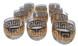 Set of 11 Culver Greek Key Roly Poly Low Ball Glasses 22 K Gold, MCM Rare - Picture 1 of 13