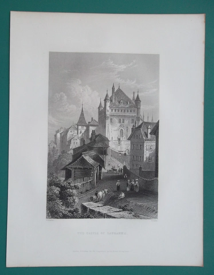 SUIZA Castillo de Lausana Sede de Gobierno - Impresión de 1838 por Bartlett Foto 1 de 1
