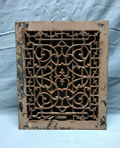 Antique Cast Iron Gothic Floor Register Heat Grate 8x10 Vintage Old 1355-22B Cover