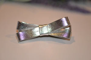 Hand Made Gold Silver faux leather bow hair clips 2.4 inch long - Picture 1 of 8