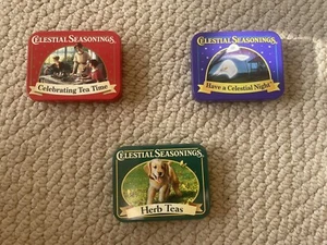 Vintage Celestial Seasonings, Lot Of 3 Tea Tins, With Puppy - Picture 1 of 3