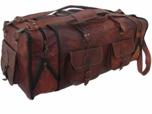 New Leather Genuine Travel Men Gym Vintage Weekend Luggage Overnight Duffle Bag - Picture 1 of 7