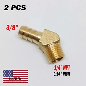 2X- 3/8 HOSE BARB X 1/4 MALE NPT Brass ELBOW 45 DEGREE Pipe Fitting Thread GAS.. - Picture 1 of 2