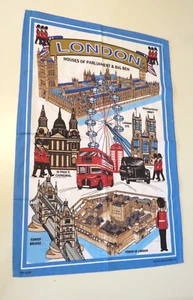 Vintage Souvenir Leinen Handtuch aus London England 8 Szenen der Stadt 30x20 - Bild 1 von 12