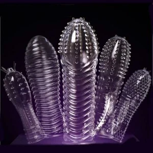 Reusable Textured Condom Ejaculation Delay Penis Sleeve For Male Ribbed-Condoms - Picture 1 of 17