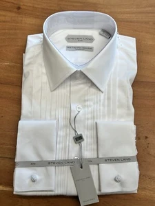 STEVEN LAND ELITE NWT MEN’S WHITE PLEATED TUXEDO SHIRT SIZE 17 34/35 - Picture 1 of 5