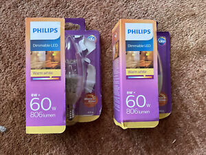 2 Philips 8W 60W Master LED Candle E14 SES B40 2700K Warm White Dimmable Dimtone