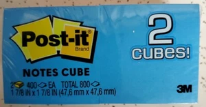 New Post-It Notes Cubes,1 7/8"x1 7/8",2 Cubes, 400 Sheets/Cube, 800 Sheets Total - Picture 1 of 3