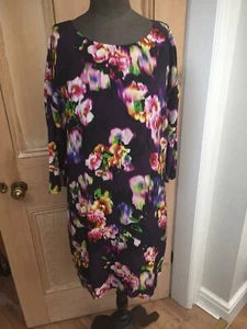 East boutique size 10 Pure 100% Silk Purple Pink Flowers loose fit Tunic - Picture 1 of 6