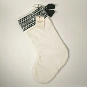 Hearth & Hand Magnolia - Xmas Stocking - White with Green Embroidery and Tassels - Imagen 1 de 7