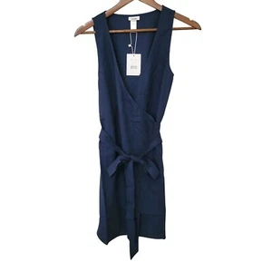 Andie Swim The Wrap Dress Womens Size S Midnight Blue Linen Blend Sleeveless NWT - Picture 1 of 8