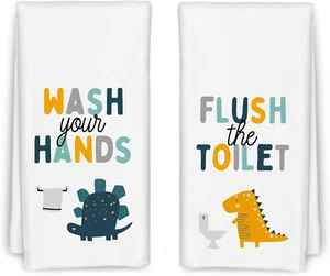 Kids Bathroom Decor, Dinosaur Kids Hand Towels Set of 2 - Kids Bathroom Hand Tow - Picture 1 of 12