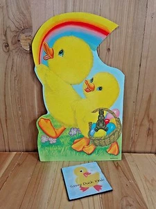 "Papel de Pascua De Colección Decoración POLLUELOS Y ARCO IRIS Amarillo Flocado 14"" x 9" - Imagen 1 de 3