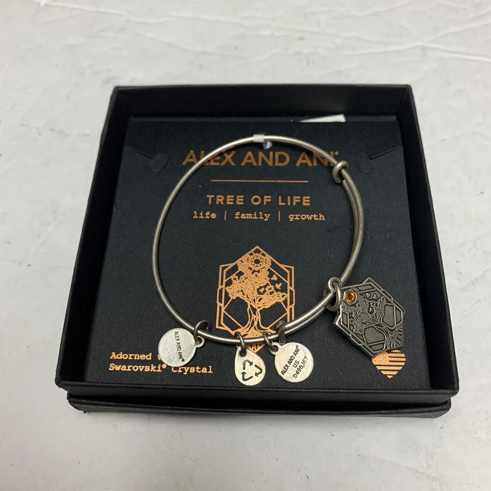 Alex and Ani Tree of Life Rafaelian Gold Charm Bangle Bracelet Swarovski Z10