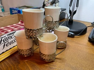 Vintage Enoch Wedgwood Set of 6 Demitasse Cups w/ Metal Holders England - Picture 1 of 4