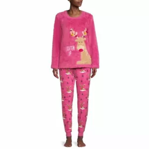 SECRET TREASURES PLUSH REINDEER PAJAMA LONG SLEEVE LONG PANTS SET ROSE 3X - Picture 1 of 4