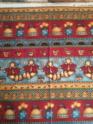 Debbie Mumm Bears and Teapot Border Print Fabric - Image 1 of 3