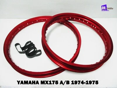 YAMAHA MX175 A/B 1974-1975 F & R  ALUMINIUM RED WHEEL RIM SET  **BI4171** Foto 1 de 4