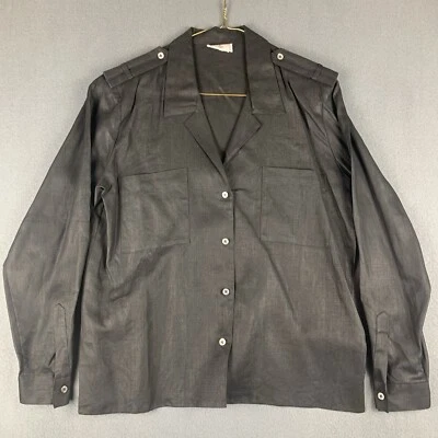 Camisa club Neiman Marcus casi nueva para mujer talla 12 100 % lino negra manga larga de colección cuello en V Foto 1 de 4