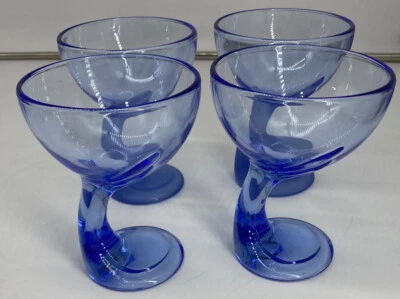 BORMIOLI ROCCO JERBA COBALT GLASS CURVED STEM SET OF 4 DESSERT DISHES VGC - Image 1 of 4