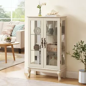 Weißer Kuriositätenschrank mit 2 Türen und Hartglastüren mit verspiegelter Rückwand - Bild 1 von 24