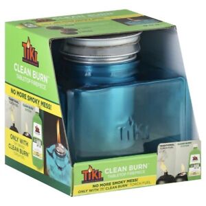Tiki Tabletop Firepiece Clean Burn Ombre Ice Teal Blue Glass Fireburner