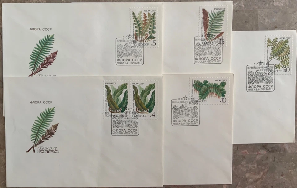 Russia USSR Stamps 1987 Sc# 5572-5576 Flowering Ferns 5 FDC - Image 1 of 1