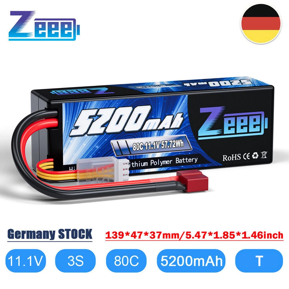 Zeee 3S Lipo Akku 11.1V 80C 5200mAh Hardcase T Stecker für RC Auto Boot Buggy - Bild 1 von 4