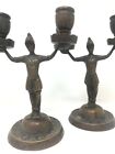 Pair Of Candle Holders Bronze A L'Antique Soldiers XIX  # Antique Candlesticks