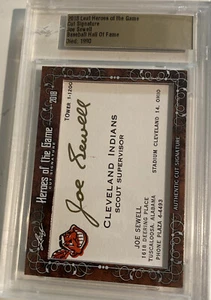 Leaf Joe Sewell Hof 2018 automático 1/1 tarjeta de visita firmada autógrafo héroes indios - Imagen 1 de 3