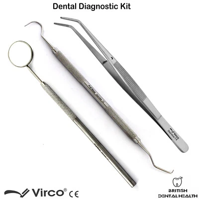 VIRCO UK Basic Dental Hygiene Examination Cleaning Kit Mouth Mirror, Tweezer, Probe