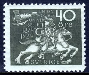 SWEDEN — SCOTT 220 — 192440o OLIVE GREEN POSTRIDER UPU ISSUE — MH — SCV $32 - Picture 1 of 2