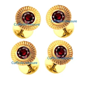 Natural Garnet Gemstone Gold Plated with 925 Solid Silver Tuxedo Buttons set #72 - Picture 1 of 6