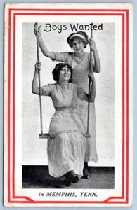 1917 BOYS WANTED IN MEMPHIS TENNESSEE TWO GIRLS SWINGING TO PADUCAH KY POSTCARD - Picture 1 of 2
