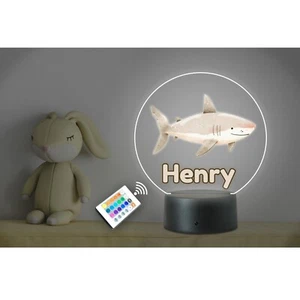 Personalised Kids Animal Name Shark LED Neon Night Light. Nursery Bedroom Remote - Picture 1 of 4