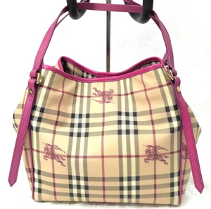 Borsa tote Burberry Haymarket Nova check beige rosa tela pelle usata - Foto 1 di 14