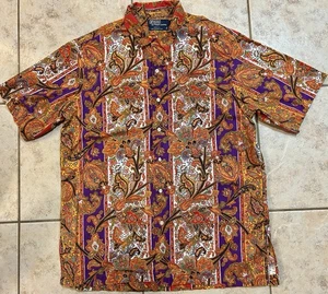 VTG Polo Ralph Lauren All Over Print Paisley Button Shirt Size L Made In U.S.A. - Picture 1 of 16