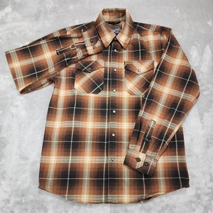 Dixxon Flannel Shirt Mens Small Brown Black Plaid D-Tech Pearl Snaps Pockets - Picture 1 of 13