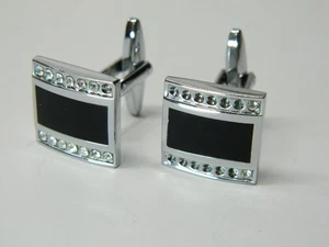 Vintage Fancy Black silver tone Men's Cuff Links - Picture 1 of 2