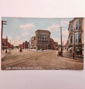 Macon Georgia Commercial Bank Building Drug Store Antique Street Scene Postcard - Picture 1 of 3