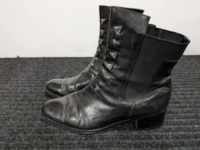 Botas de cuero negras para mujer talla 10 botones tachuelas al tobillo estilo tacón victoriano Italia Foto 1 de 4